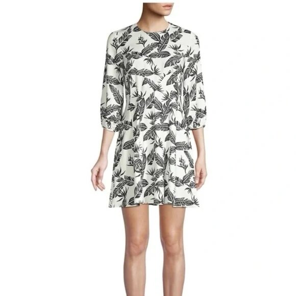 NWT | Jay Godfrey "The Jean"‎ Swing Dress Black White Feather Print Mini  Size 4 - Picture 1 of 14